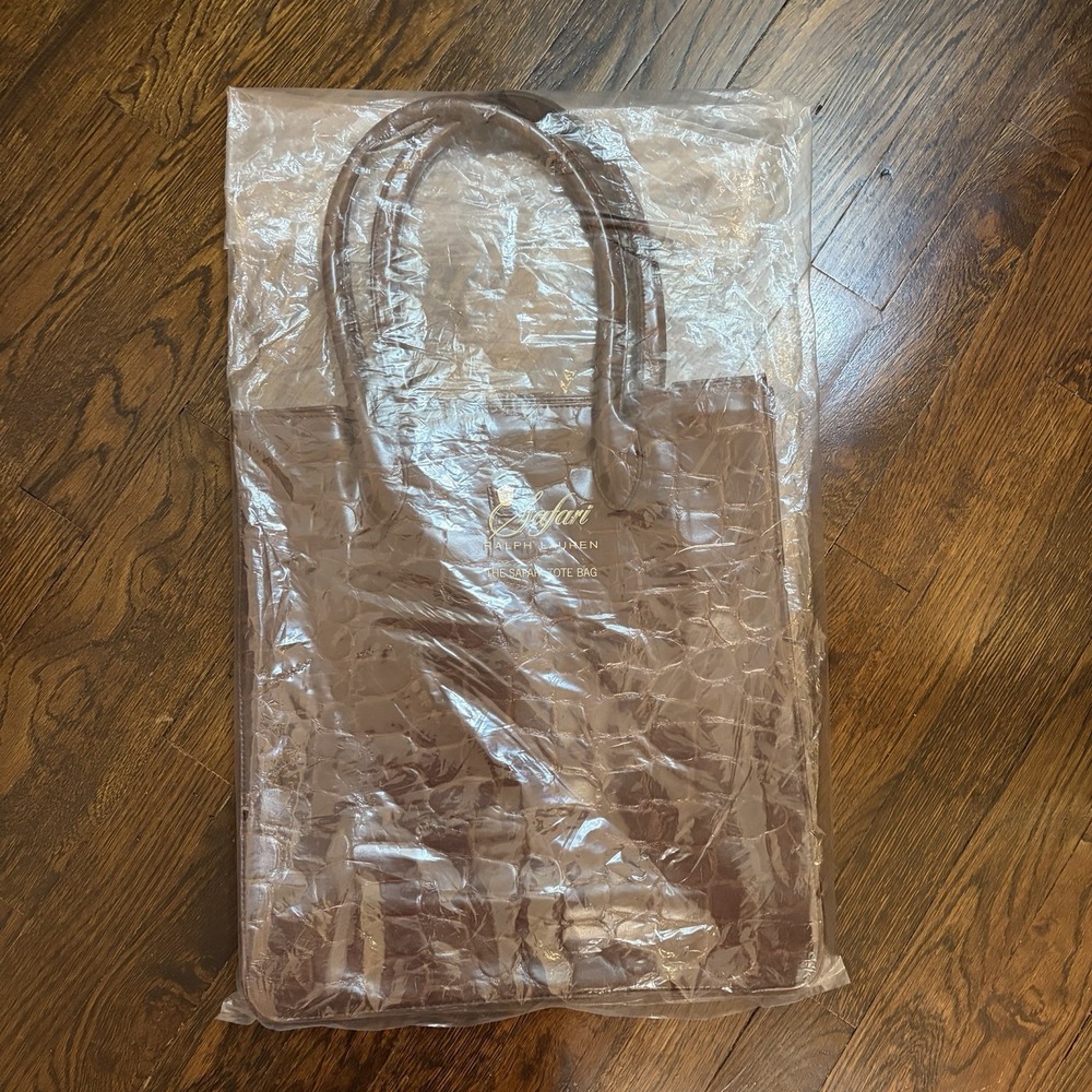 NEW 90s Ralph‎ Lauren Safari Croc-Embossed Faux Leather Tote Bag Luggage Brown - Picture 6 of 6